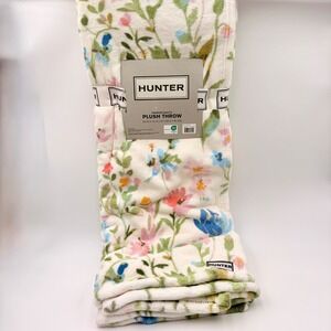 Hunter Peony Floral Plush Throw Blanket 50x70 White Pink Blue Botanical Fleece